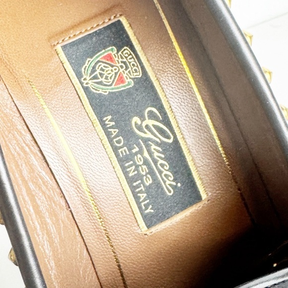 GUCCI Anniversary Calfskin Studded Horsebit Alyssa Pumps Black size 38.5 - Picture 3 of 10